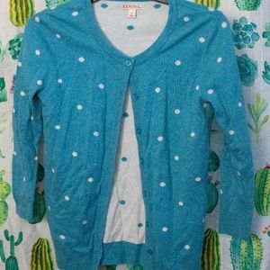 Merona teal polkadot cardi S